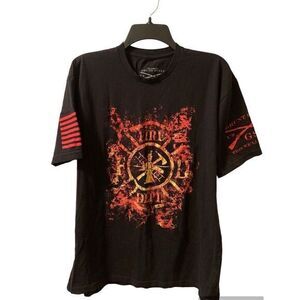 Grunt Style T Shirt Sz‎ XL Fire Dept Fireman First Responder Shirt Flames Black
